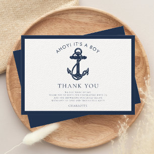 Carte De Remerciements Baby Shower Garçon Thème Ancre Maritime