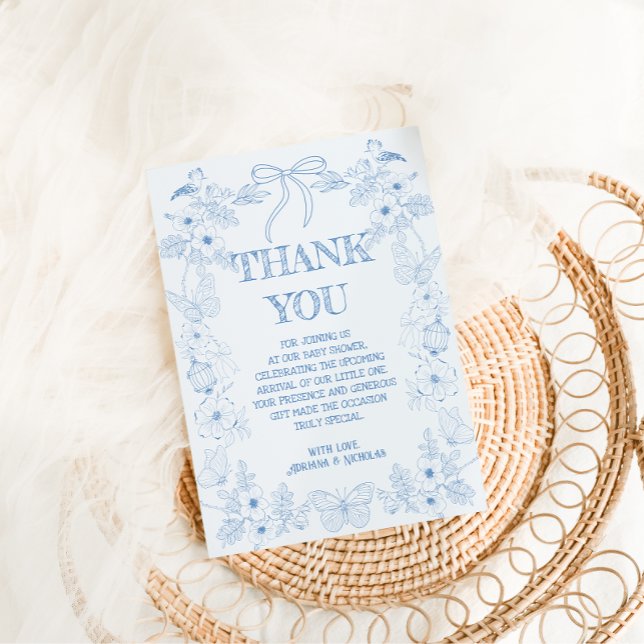 Carte De Remerciements Baby shower Garçon Toile De Jouy (Créateur téléchargé)