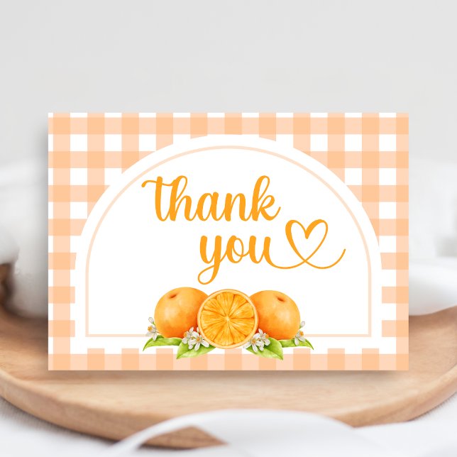 Carte De Remerciements Baby Shower Gingham Orange (Little Cutie Orange Baby Shower Thank you Card
)