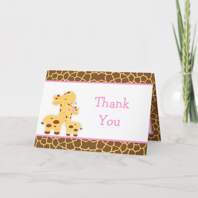 Carte De Remerciements Baby shower Giraffe fille mignonne (Devant)