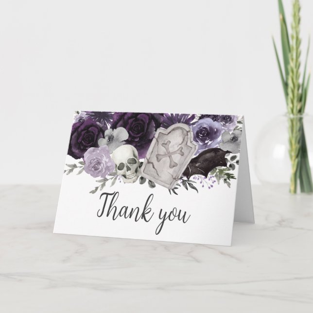 Carte De Remerciements Baby shower gothique floral pourpre (Devant)