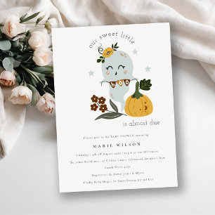 Carte De Remerciements Baby shower Halloween Blue Ghost Little Boo Invita