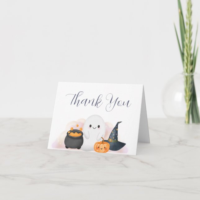 Carte De Remerciements Baby shower Halloween Little Boo (Devant)