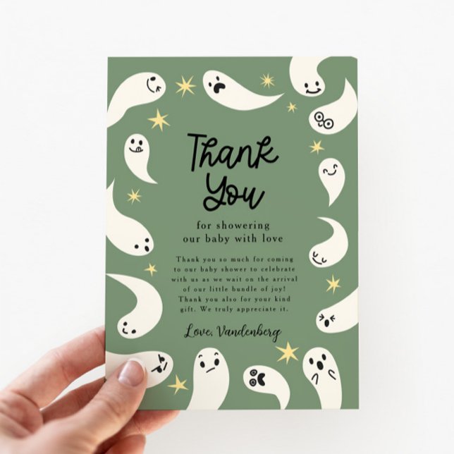 Carte De Remerciements Baby Shower Halloween Petit Boo Vert (Créateur téléchargé)