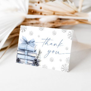 Carte De Remerciements Baby Shower Hiver Ruban Bleu, Un Nouveau Chapitre