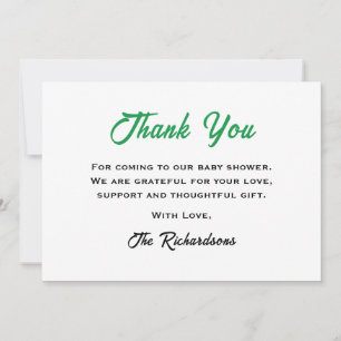 Carte De Remerciements Baby shower irlandais blanc vert petit Cool Shamro