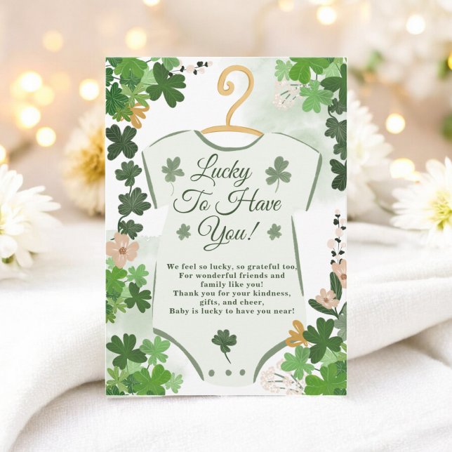 Carte De Remerciements Baby Shower Jour de la Saint-Patrick Trèfle Chance (Green Lucky Clover St. Patrick’s Day Baby Shower Thank You Card)