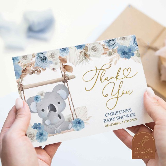 Carte De Remerciements Baby shower Koala Dusty Blue Boho (Créateur téléchargé)