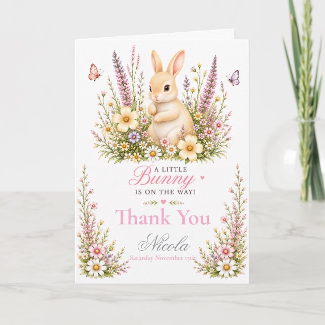 Carte De Remerciements Baby Shower Lapin Bébé (Devant)