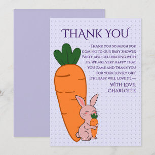Carte De Remerciements Baby Shower Lapin Mignon & Carotte