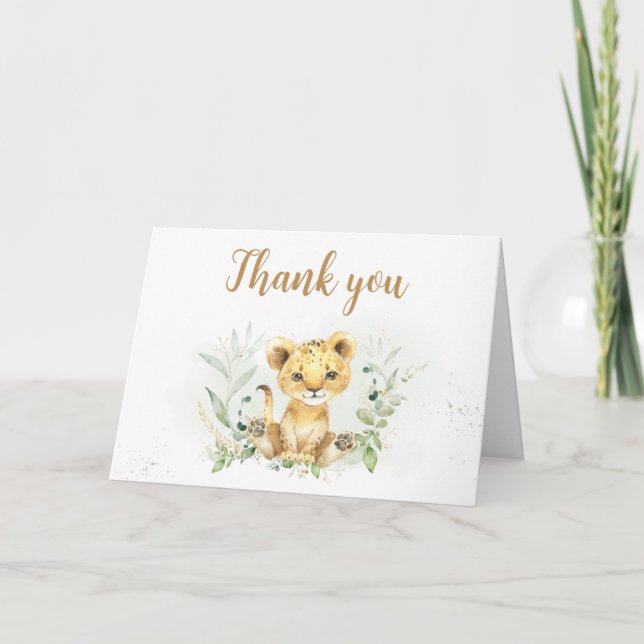 Carte De Remerciements Baby shower Lion verdoyant (Devant)