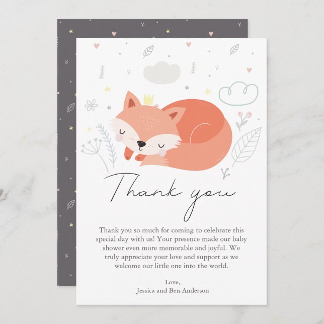 Carte De Remerciements Baby shower Little Fox mignon (Devant / Derrière)