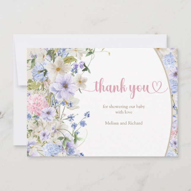 Carte De Remerciements Baby shower luxueux boho Spring Fleur sauvage (Devant)