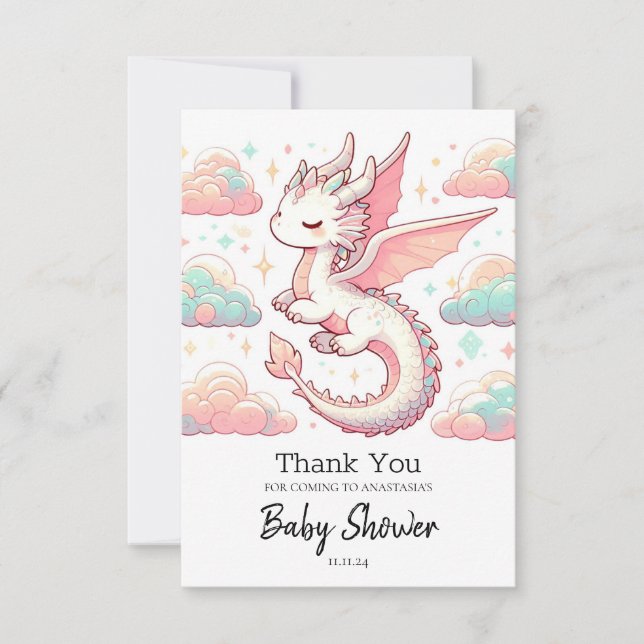 Carte De Remerciements Baby shower Majestic Adorable Dragon (Devant)