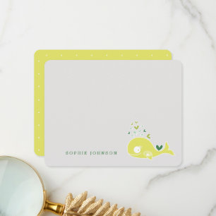 Carte De Remerciements Baby shower Maman enceinte Baleine Mignonne Vert C