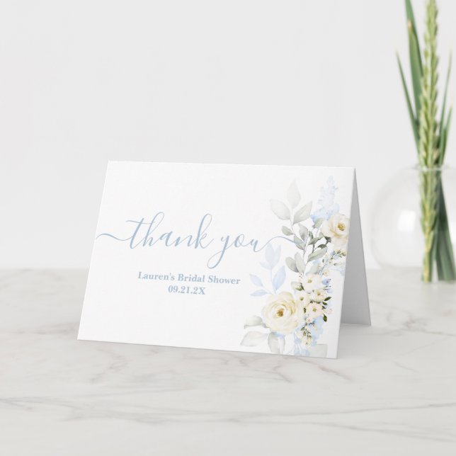 Carte De Remerciements Baby Shower Mariage Floral Bleu (Devant)