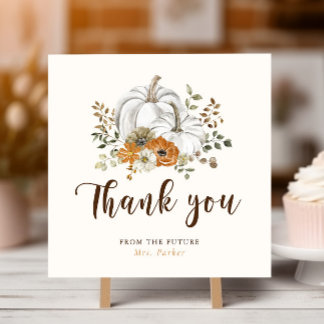 Carte De Remerciements Baby Shower Mariée Citrouille Blanche Automne