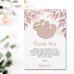 Carte De Remerciements Baby shower mignon rose<br><div class="desc">Cette adorable Carte de remerciements de Baby shower de petite fille présente une jolie parties scintillant rose en or,  un bébé paresseux,  accroché au milieu d'un feuillage d'aquarelle dans les tons roses. Facile à personnaliser. Aquarelle originale © Michele Davies.</div>