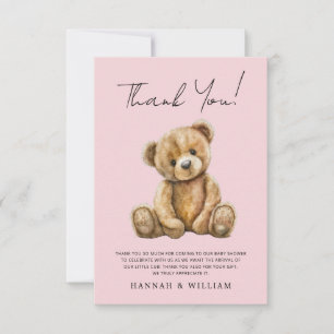 Carte De Remerciements Baby shower mignonne Teddy Bear rose bébé fille