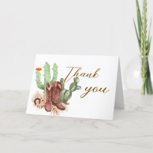 Carte De Remerciements Baby shower minimaliste Boho Cactus Cowboy Chaussu