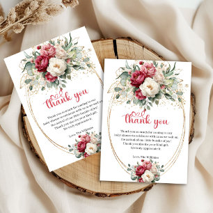 Carte De Remerciements Baby Shower Minimaliste Burgundy Blanc Or Floral