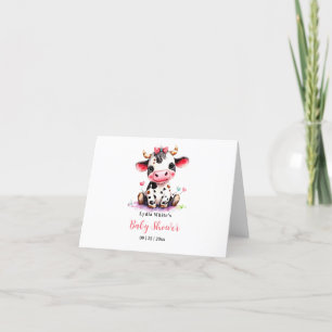 Carte De Remerciements Baby-Shower Minimaliste Fille thème Vache Sacrée