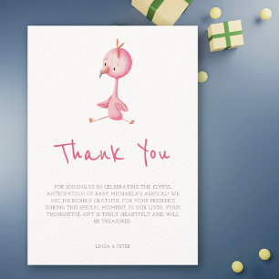 Carte De Remerciements Baby shower minimaliste Flamant rose rose fille
