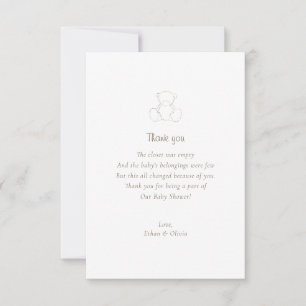 Carte De Remerciements Baby shower minimaliste neutre pour l'ours