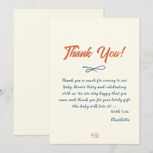 Carte De Remerciements Baby Shower Minimaliste Orange Genre Neutre