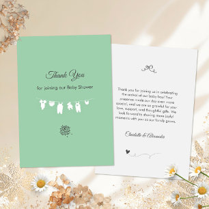 Carte De Remerciements Baby Shower Minimaliste Vert Menthe Mixte