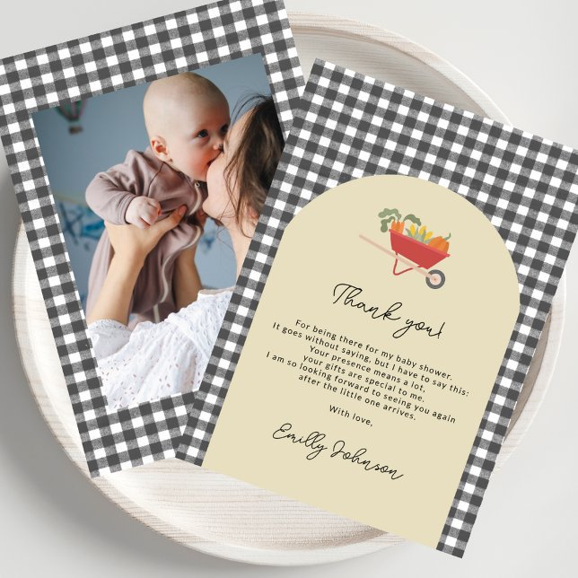 Carte De Remerciements Baby Shower MoCountry Rustique Gris Gingham (Créateur téléchargé)