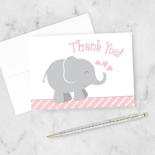 Carte De Remerciements Baby shower moderne Blush et Grey Elephant Girl