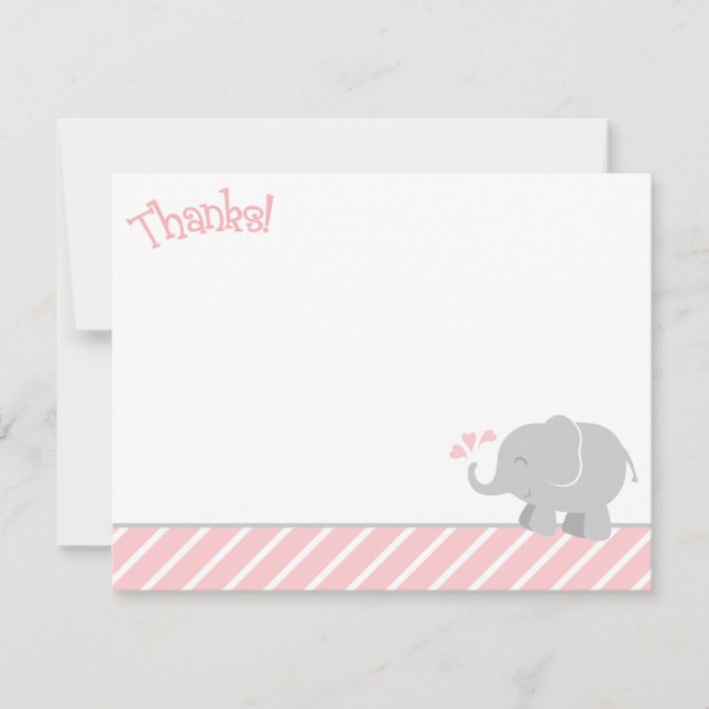 Carte De Remerciements Baby shower moderne Blush et Grey Elephant Girl (Devant)