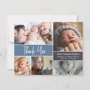 Carte De Remerciements Baby Shower Moderne Collage Photo Bleu