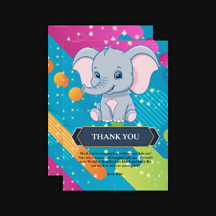 Carte De Remerciements Baby shower moderne coloré Blue Elephant