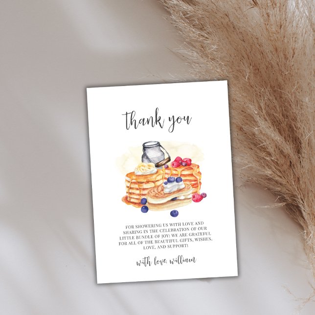 Carte De Remerciements Baby shower moderne de brunch au lait Berry Pancak (Modern Milk Berry Pancake Brunch Baby Shower Thank You Card)