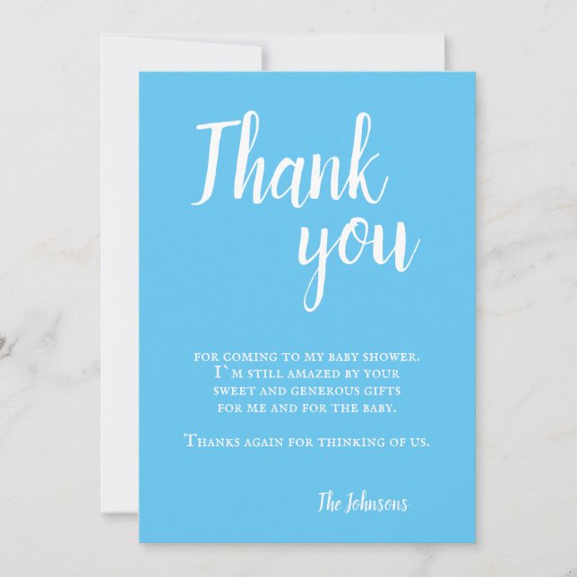 Carte De Remerciements Baby shower moderne simple de typographie bleue (Devant)