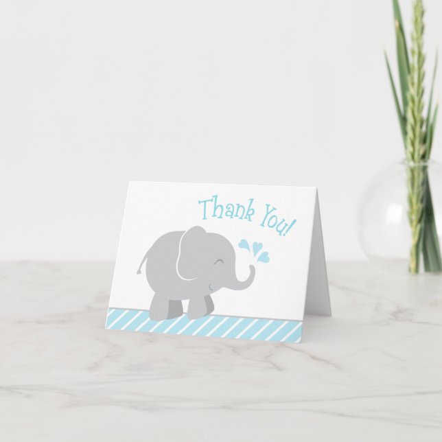 Carte De Remerciements Baby shower moderne Sky Blue et Grey Elephant Boy (Devant)