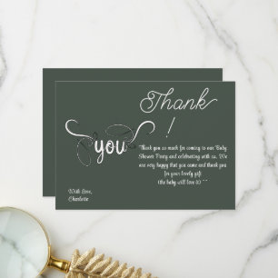 Carte De Remerciements Baby-Shower Moderne Vert Foncé