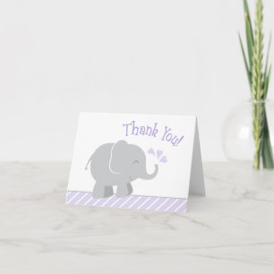 Carte De Remerciements Baby shower moderne violet gris éléphant fille