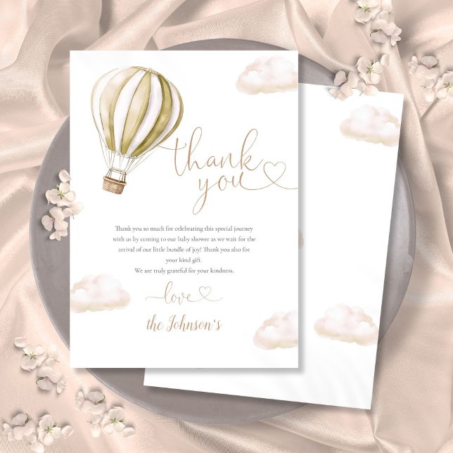Carte De Remerciements Baby Shower Montgolfière Mignon (Cute Hot Air Balloon Baby Shower Thank You Card)