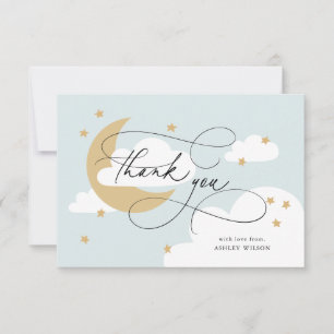 Carte De Remerciements Baby shower Moon et Stars Blue Script