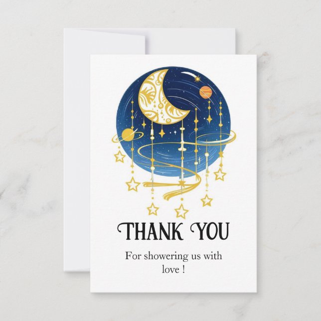 Carte De Remerciements Baby shower Moon Falling Stars (Devant)