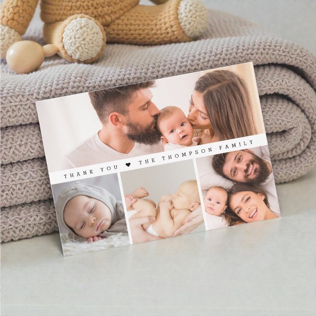 Carte De Remerciements Baby shower Multi Photos Simple (Modern photo collage baby thank you card. )