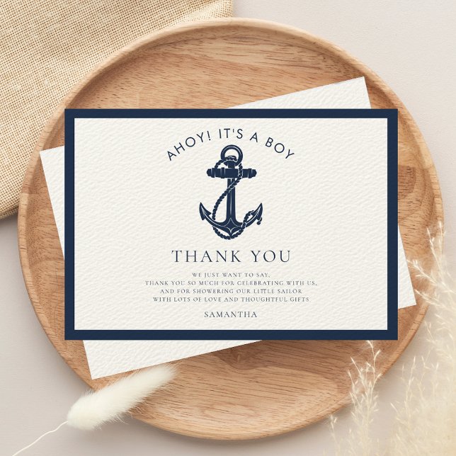 Carte De Remerciements Baby shower nautique (Ahoy Anchor Baby Shower Thank You Card)
