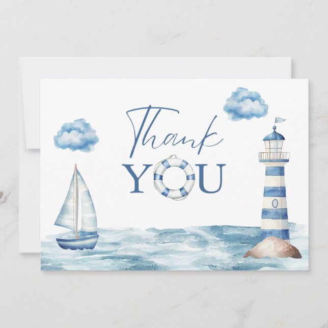 Carte De Remerciements Baby shower nautique aquarelle (Devant)