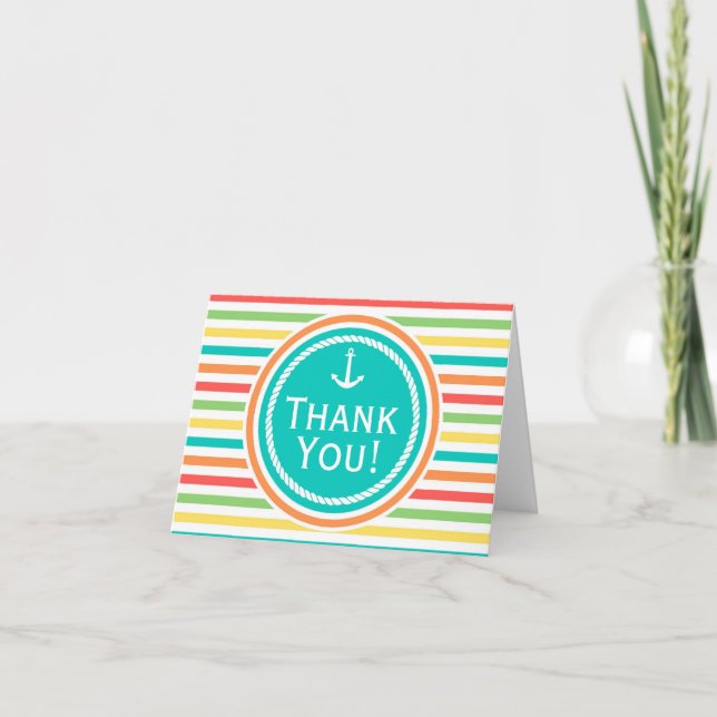 Carte De Remerciements Baby shower Nautique, Bright Rainbow Stripes (Devant)