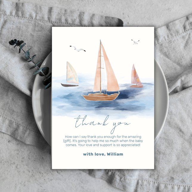 Carte De Remerciements Baby shower nautique minimaliste neutre (Neutral Minimalist Nautical Sailboat Baby Shower Thank You Card)