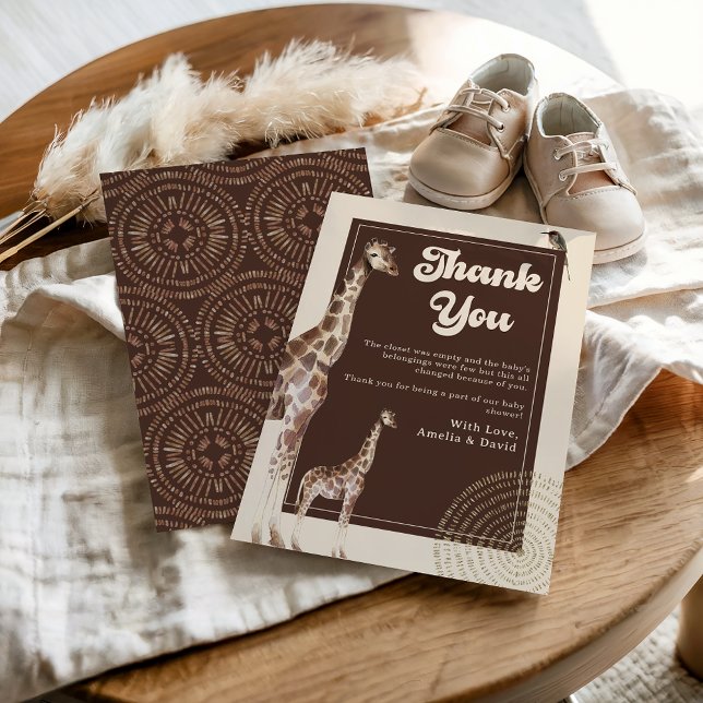 Carte De Remerciements Baby shower Neutral Jungle Safari Giraffe (Créateur téléchargé)