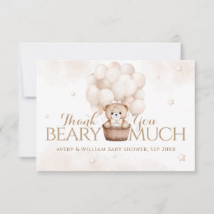 Carte De Remerciements Baby shower neutre à ballon en peluche